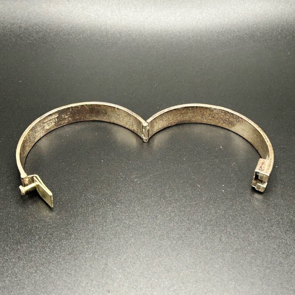 Taxco 925 Sterling Silver inlay hinged bangle bracelet #437 Stunning! - Picture 3 of 12